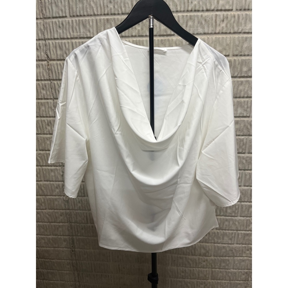 Cupshe Womens White Cowl Neck Blouse Elbow Sleeve Relaxed Fit Top Large NWT